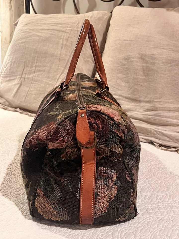 ¡Bolso de Lona Lauren Ralph Lauren Vintage Tapiz Floral! Hermoso! Sin correa Foto 3 de 4