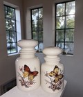 Ceramic Butterfly Apothecary Jars Set of 2 White Glossy 7 1/2 in — photo 1