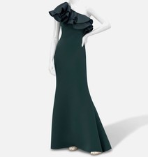 Eliza J Womens' Green Asymmetrical Ruffled-Neck Evening Gown Dress Sz-4