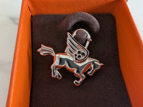 Excellent HERMES Pegasus Motif Cadena Lock Bag Charm Silver Authentic W/B 250714