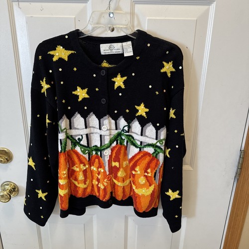 Design Options By Philip & Jane Gordon Halloween pumpkin design Sweater Cardigan - Picture 1 of 7