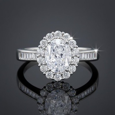 2.50 CT Oval Cut Halo Moissanite Engagement Ring 14K White Gold Plated For Women