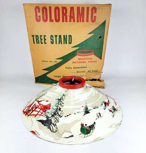 Vintage MINT 1950s Poloron Coloramic Tin Christmas Tree Stand Model 398 ...