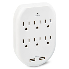Surge Protector Wall Tap with 6 AC Outlets and 2 USB Ports, White