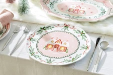 NEW Potter’s Studio Pink Christmas House 10.5" Dinner/Dessert Plate – Free Ship!