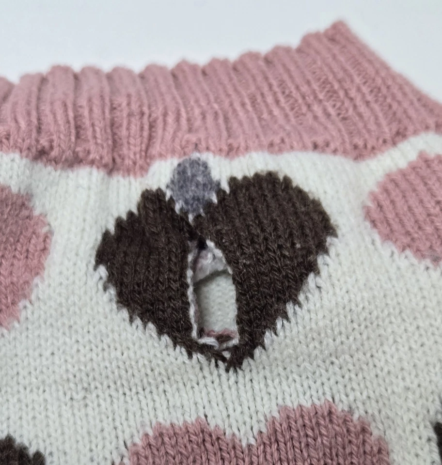 Vestido Suéter Vibrant Life Perro Pequeño Rosa y Marrón Corazones 100% Acrílico Tejido USADO Foto 3 de 4