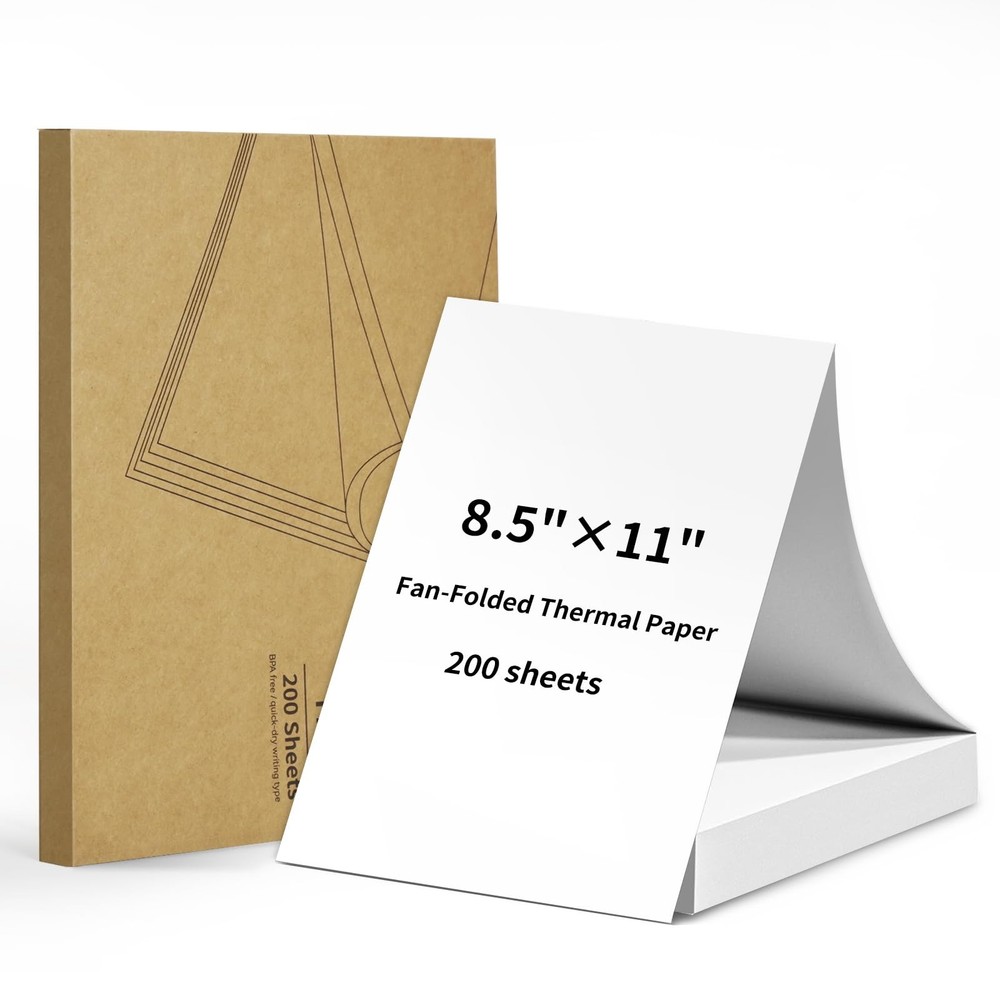 Thermal Printer Paper 8.5 x 11 US Letter Quick-Dry Fan-Fold for Fast Printing