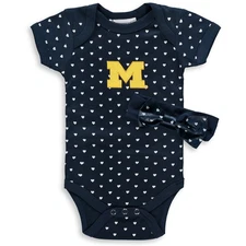 Girls Newborn & Infant Navy Michigan Wolverines Hearts Bodysuit and Headband Set