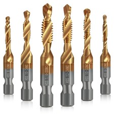 6 Pack Combination Drill and Tap Set, Professional HSS Titanium Thread Tap Drill