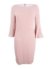 Calvin Klein Women's Petite Metallic Bell-Sleeve Sheath Dress
