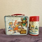 Vintage Metal Lunchbox w/ Matching Thermos, Red Lid/Handle, Blue Gingham Girl — photo 3