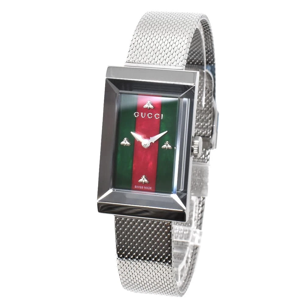 Montre Gucci analogique ceinture acier inoxydable carré vert/rouge argent