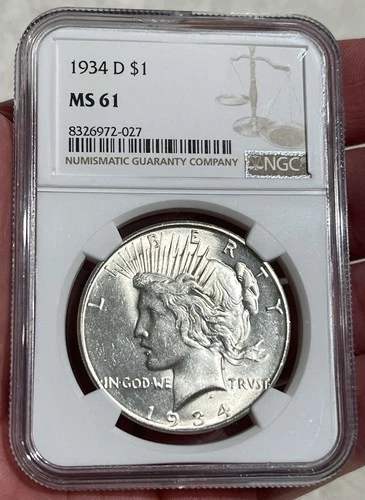 1934 D Peace Dollar NGC MS61 - Better Date