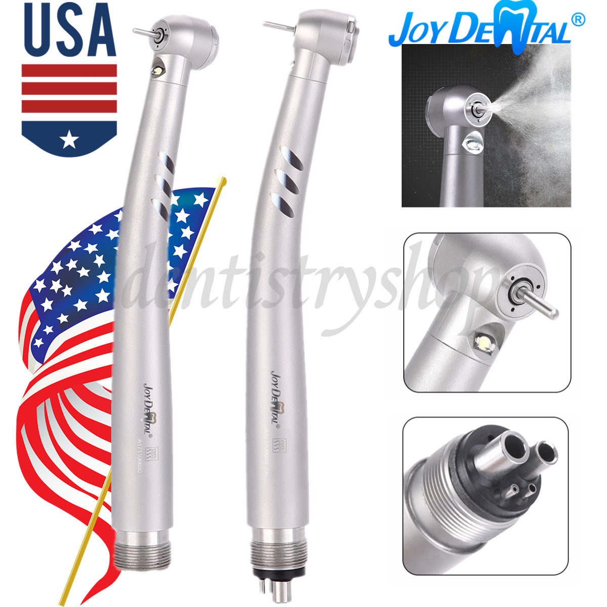 AZDENT Dental LED E-generator Fiber High Speed Handpiece Air Turbine 4/2Holes