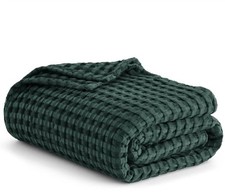 Bedsure Dark Green Cooling Blanket and Beige Linen Waffle Blanket, 90x90 Inches