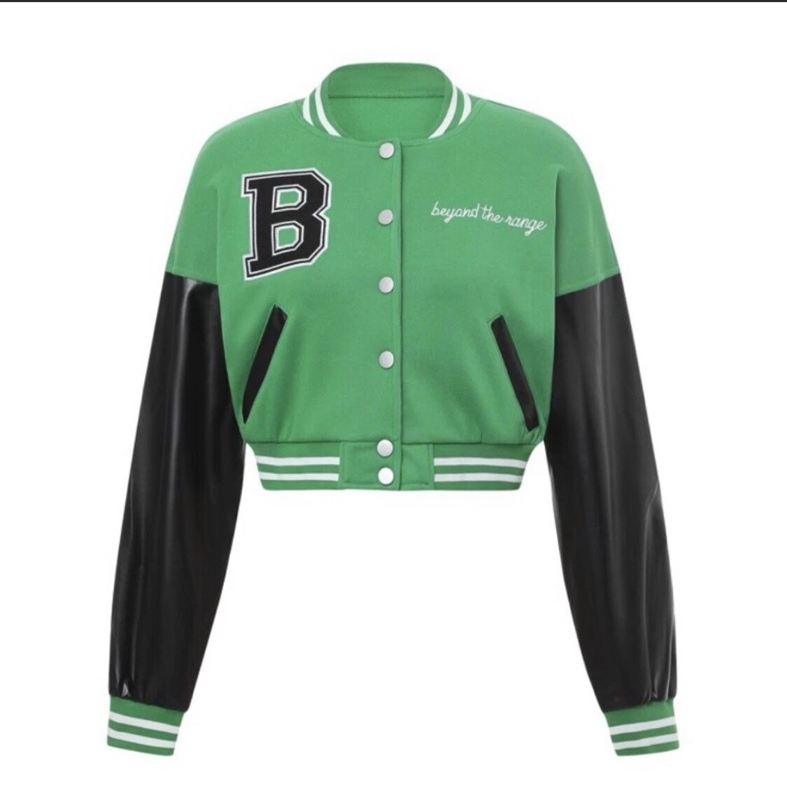 Women's Green & White Letterman Jacket