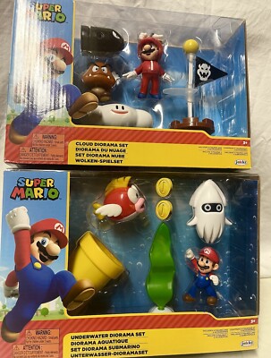 Super Mario Cloud Diorama Set  & Underwater Diorama Set Of 2 Brand New 