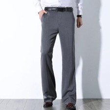 Men Business Bell Bottom Formal Flared Pants Stretchy Slim Bootcut Trousers Prom