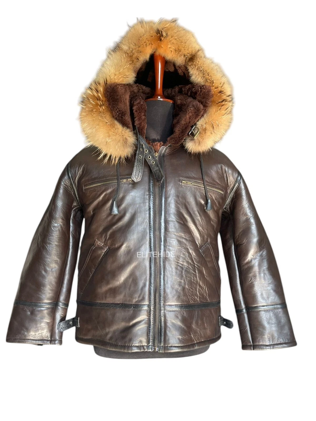 Men's Aviator Brown B3 Real Shearling Sheepskin Leather Bomber Flying Fur Jacket