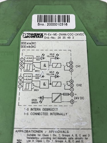 PHOENIX CONTACT PI-EX-ME-2NAM-COC-24VDC NAMUR SWITCHING AMPLIFIER - Picture 3 of 6