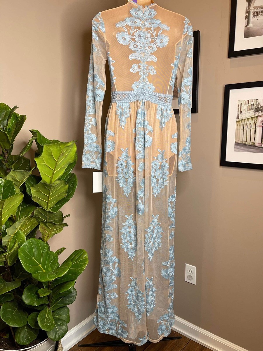 for love & lemons temecula cut out maxi dress For Love and Lemons Temecula Cut Out Embroidered Lace Maxi Dress L