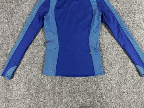 Athleta Pullover Performance Shirt Size XXS Purple Blue Striped Long SLV Pocket - Picture 3 of 14