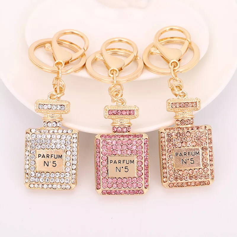 Perfume Bottle Keychain Crystal Rhinestone Keyring Purse Bag Pendant Charm  Gift