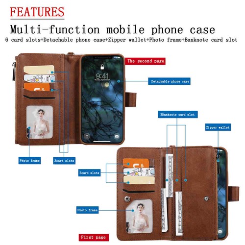 For iPhone 16 15 14 13 12 11 XS SE 7 8 Plus Detachable Wallet Leather Case Cover - Picture 10 of 64