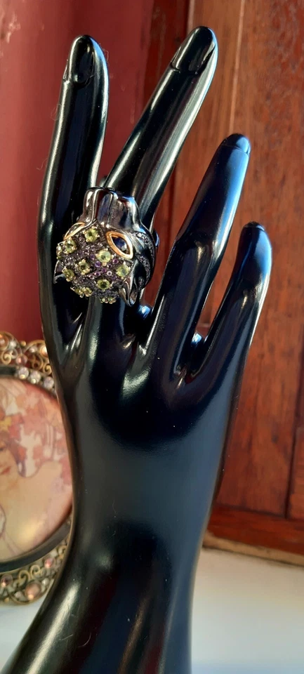 Extravaganter Schwarz Rhodinierter Edelstein Silberring°. - Bild 2 von 4