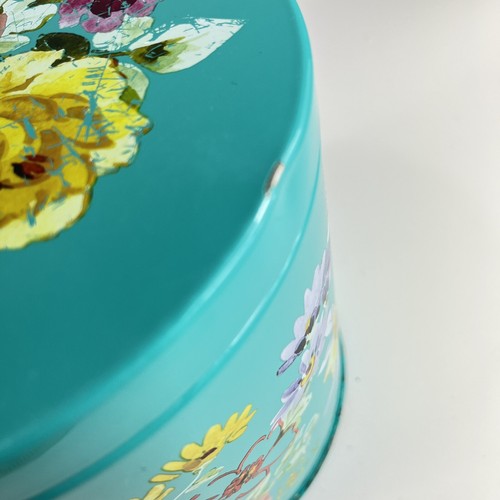 Pioneer Woman Country Garden Large Tin Canister Floral 6.5" Teal Floral - Picture 4 of 10
