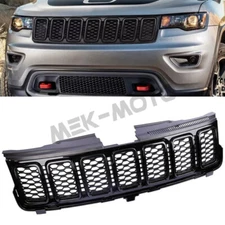 Gloss Black Bumper Upper Grille Black Trim For 2017-20 Jeep Grand Cherokee Front