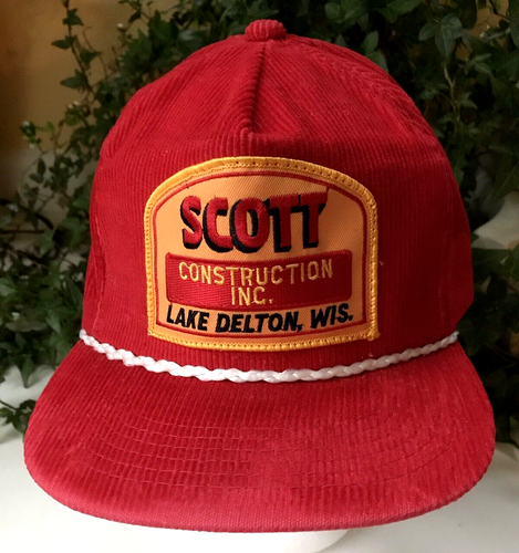 Vtg Pre-1963 Scott Construction Lake Delton Patch Corduroy Rope Trucker Hat Cap - Picture 2 of 10
