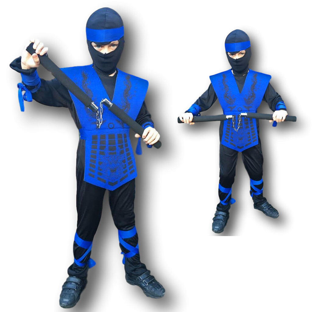 Disfraz De Ninja Azul Para Niños Guerrero Samurai