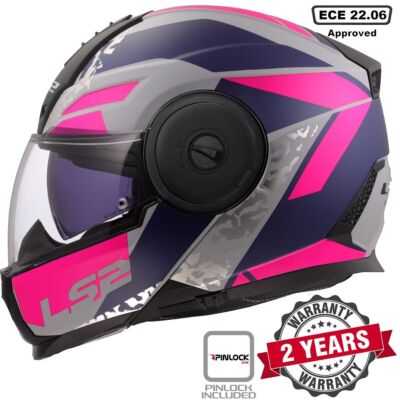 LS2 FF902 SCOPE II DUAL VISOR FLIP UP MOTORCYCLE HELMET OXYD GREY BLUE PURPLE
