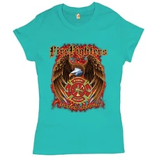 Firefighters First In Last Out T-Shirt Fire and Rescue Bald Eagle Women's Tee