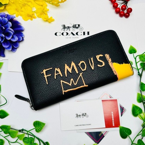 COACH Jean Michel Basquiat Zip Around Long Wallet Black Leather Ladies - Picture 3 of 5