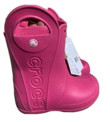 CROCS Hot Pink Fuchsia rubber Boots Galoshes NEW WITH TAGS Girls Sz 10  sj18m7