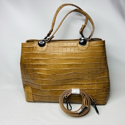Italy Divina Firenze Embossed Leather Handle Structured Crossbody Bag Alligator