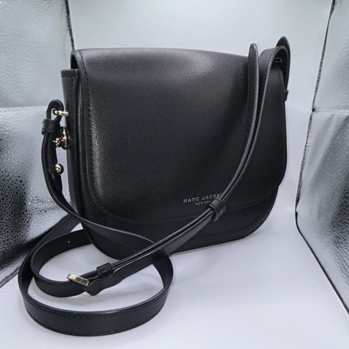 Marc Jacobs Black Crossbody Bag, Pebbled Finish, Gold Hardware, Zipper Accent