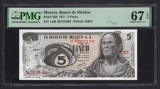 Mexico 5 Pesos 27-10 -1971 P62b Uncirculated Graded 67