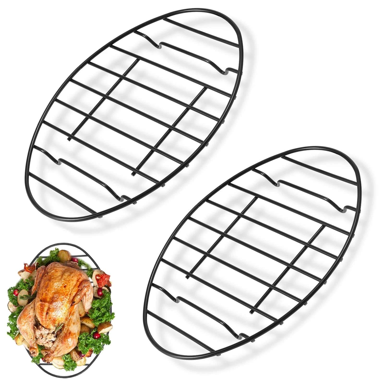 2 Pack Roasting Racks Oval Non Stick Stainless Steel Cooling Rack Grill Cooki...
Opens in a new wind