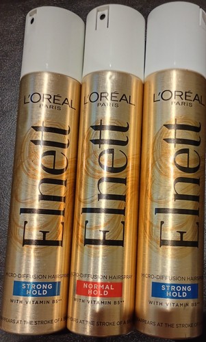 3x L'Oreal Elnett Hairspray Lot 2x Strong Hold 1x Normal Hold Vitamin B5 200ml