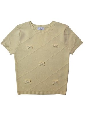 Workshop Womens S Sweater Short Sleeve Cropped Butter Yellow Bows Preppy Coastal