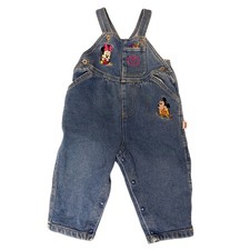 Vintage Disney Baby Mickey Minnie Mouse Blue Denim Overalls Pinstripe 18 Months