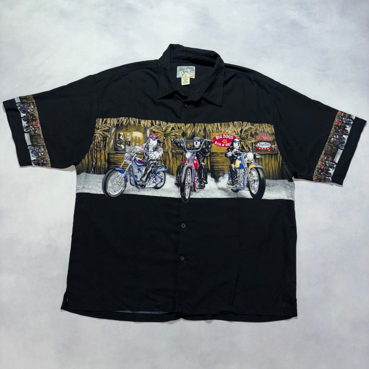Vintage Big Dogs Motorcycle Button Up Shirt Men's XL Black Beer