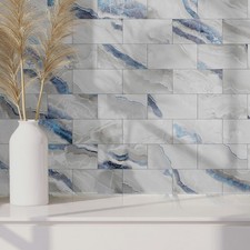 16-Pack Peel and Stick Marble Wall Tiles, Waterproof 4" x 8" Glossy Imitation...