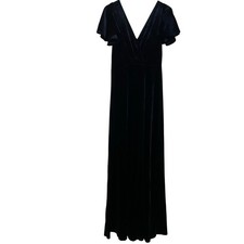 Lulus Navy Velvet Maxi Dress Flutter Sleeve Deep V Formal Gown Medium