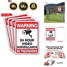 4-Pack Video Surveillance Sign, No Trespassing Metal Reflective Warning Sign,...