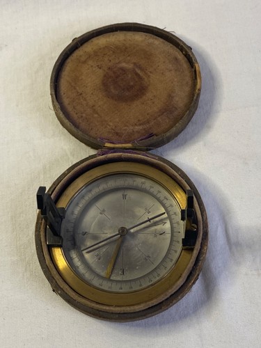 Antique late 1800’s French Brass Surveyor's POCKET COMPASS