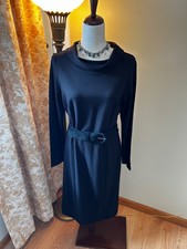 Talbots classic knit cowl neck black dress - size 8 with belt 